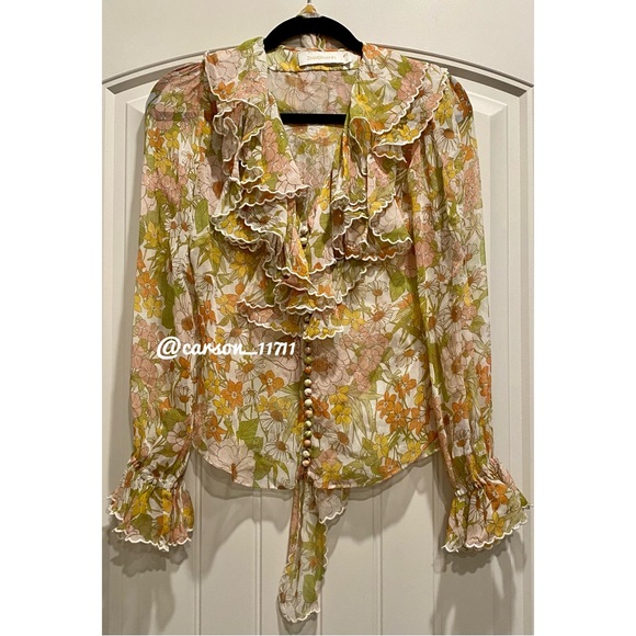Zimmermann Pink Meadow Ruffle Scalloped Blouse 0 - Picture 6 of 10